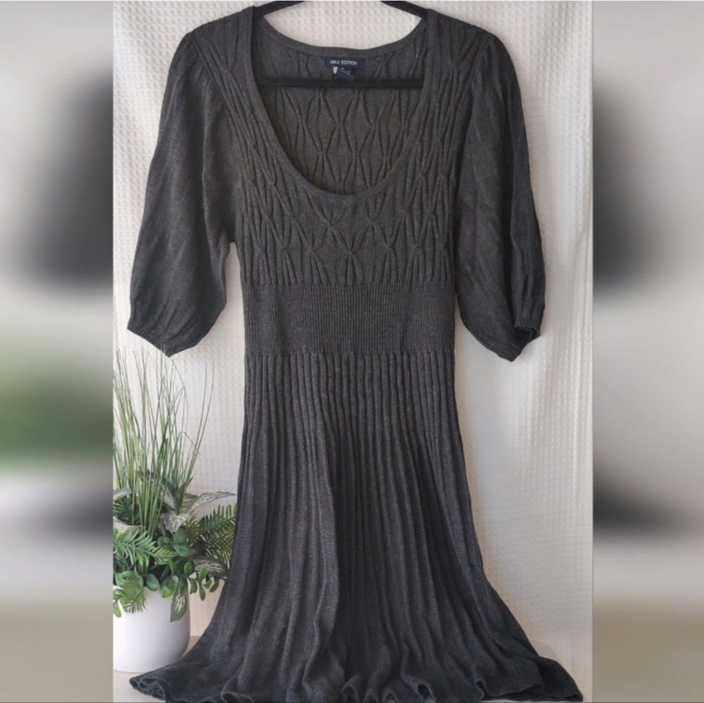 Max Edition Women's Sweater Knit Charcoal Gray Dress Size M